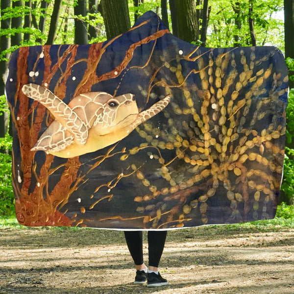 Turtle Sea-Hooded Blanket, Wearable Blanket, Cosy Fleece, Surf Wear, Festival Clothes, Camping Fleece - MaWeePet- Art on Apparel