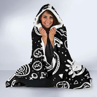 Witch Symbols-Hooded Blanket, Fleece Cloak, Wearable Blanket, Surf Wear, Festival Clothes, Camping Fleece - MaWeePet- Art on Apparel