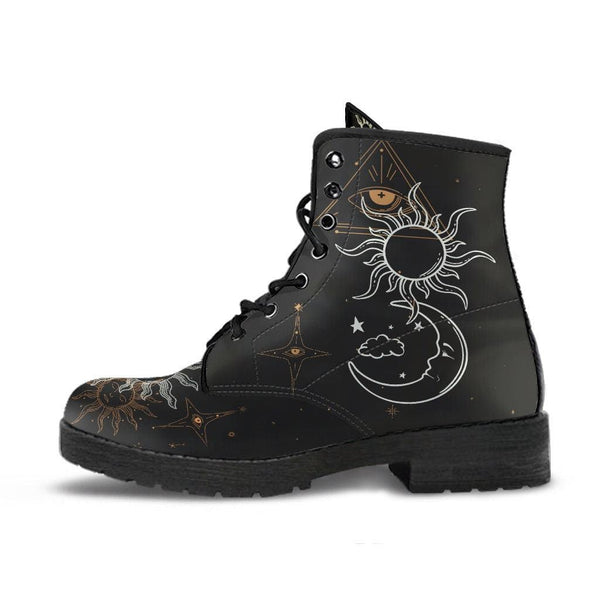 Mens Sun and Moon- Combat boots  Lace Up, Combat boots, Classic Short boots - MaWeePet- Art on Apparel