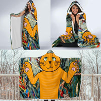 Orange Cat-Hooded Blanket, Fleece Cloak, Wearable Blanket, Surf Wear, Festival Clothes, Camping Fleece - MaWeePet- Art on Apparel
