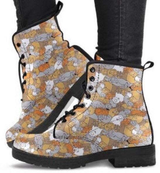 Combat boots, Combat boots, , Handcrafted Boots, Hippie Boots 'Cat Pattern' Women's Boots, - MaWeePet- Art on Apparel