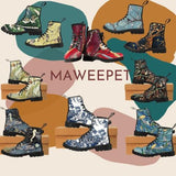 Women's Classic combat boots, Hippie Boots 'Egret Floral Bird' - MaWeePet- Art on Apparel