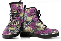 Pink Floral Bird - Women's Combat boots, , Hippie Boots Lace up, Classic Short boots - MaWeePet- Art on Apparel
