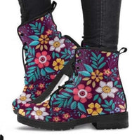 Floral Embroidery Print -Women's Boots, Combat boots, ,  Combat Shoes, Hippie Boots Lace up, Classic Short boots - MaWeePet- Art on Apparel