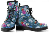 Blue Spring Flowers -Women's  Combat boots, ,  Hippie Boots Lace up, Classic Short boots - MaWeePet- Art on Apparel