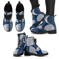 Circles blue and white -Women's Festival Combat, Hippie Boots Lace up, Classic Short boots - MaWeePet- Art on Apparel