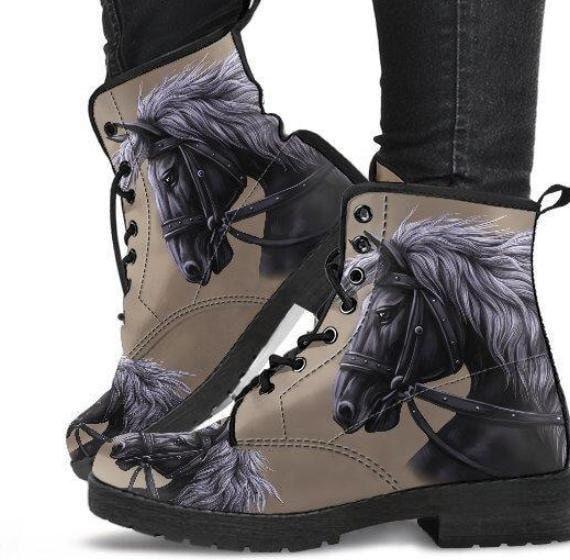 Horses -Women's colorful Boots, Classic combat boots Style Festival Combat, Hippie Boots vegan Leather - MaWeePet- Art on Apparel