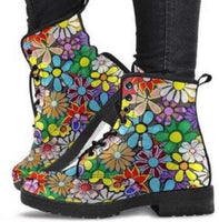 Colorful Flower-Women's colorful Boots, Vegan Festival Combat, Hippie Boots Lace up, Classic Short boots - MaWeePet- Art on Apparel