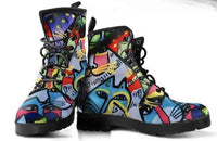 Street Art cat -Women's colorful Boots, Combat boots,  Festival Combat, Hippie Boots vegan Leather - MaWeePet- Art on Apparel