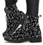 Combat boots,  Music Festival Combat, Hippie Boots Lace up, Classic Short boots-'Music Notes' -Women's - MaWeePet- Art on Apparel