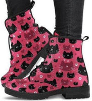 Black & Red Cat Faces -Women's Boots, Combat boots,  Festival Combat, Hippie Boots - MaWeePet- Art on Apparel