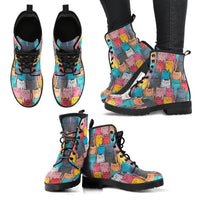 Cool Kitty Cats -Women's colorful Boots, Combat boots,  Festival Combat, Hippie Boots vegan Leather - MaWeePet- Art on Apparel