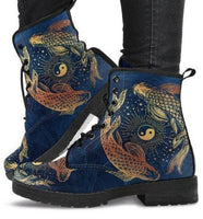 Yin and yang Koi fish -Women's Combat boots,  Festival Combat, Hippie Boots - MaWeePet- Art on Apparel