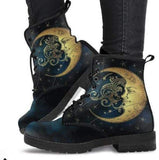 Moon With Swirl-Women's Combat, Hippie Boots Lace up, Classic Short boots - MaWeePet- Art on Apparel