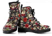 Skull & Roses-Women's Vintage Style Festival Combat, Hippie Boots Lace up, Classic Short boots - MaWeePet- Art on Apparel