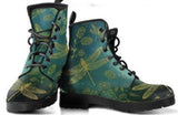 Green Dragonfly -Women's Combat boots,  Festival Combat, Hippie Boots Lace up, Classic Short boots - MaWeePet- Art on Apparel