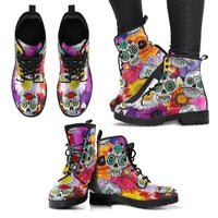 Colorful Skull -Women's colorful Boots, Combat boots,  Festival Combat, Hippie Boots - MaWeePet- Art on Apparel