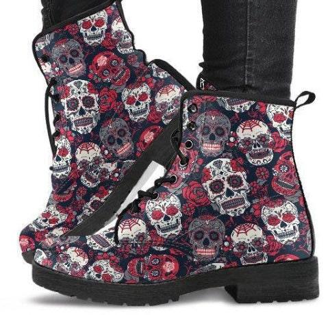 Skull Lovers - Classic combat boots Style Festival Combat, Hippie Boots vegan Leather - MaWeePet- Art on Apparel
