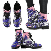 Willow Pattern Pink-Women'sCombat boots, Festival Combat, Boho Hippie Boots vegan Leather - MaWeePet- Art on Apparel