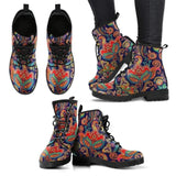 Paisley Red- Women's Ankle Boots, Boho Boots Lace up, Classic Short boots - MaWeePet- Art on Apparel
