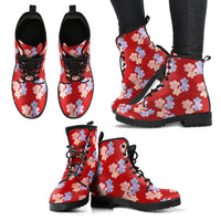 Red Watercolor Flower- Combat boots, Lace up, Classic Short boots - MaWeePet- Art on Apparel