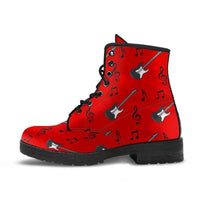Guitar Music Red- Vintage Style Festival Combat, Boho Hippie Boots Lace up, Classic Short boots - MaWeePet- Art on Apparel