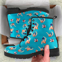 Swimming Ladies- Combat Boho Hippie Boots Lace up, Classic Short boots - MaWeePet- Art on Apparel