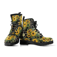 Sunflowers Honeycomb  -Classic boots, combat boots, Lace up Festival boots - MaWeePet- Art on Apparel