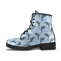 Dolphin Blue -Lace up Ankle, Flat Heel Bohemian Combat boots, Boots Lace up, Classic Short boots - MaWeePet- Art on Apparel