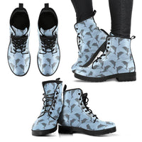 Dolphin Blue -Lace up Ankle, Flat Heel Bohemian Combat boots, Boots Lace up, Classic Short boots - MaWeePet- Art on Apparel