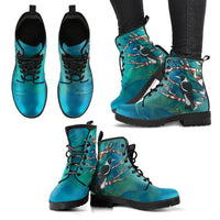 Magpie blue -Lace up Festival Bohemian Combat boots,  Lace up, Classic Short boots - MaWeePet- Art on Apparel