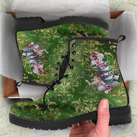 Alice Tea Party Green -Classic boots, combat boots, Lace up, Festival hippy boots - MaWeePet- Art on Apparel