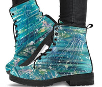 Jelly fish Blue -Classic boots, combat boots, Lace up Festival boots - MaWeePet- Art on Apparel
