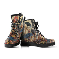 Raven Crow Abstract -Classic boots, combat boots, Lace up, Festival hippy boots - MaWeePet- Art on Apparel