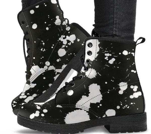 Black and White Dalmatian -Lace up Festival Combat boots,  Boots Lace up, Classic Short boots - MaWeePet- Art on Apparel