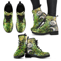 Panda Bear  -Classic boots, combat boots, Lace up, Festival hippy boots - MaWeePet- Art on Apparel