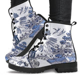 Willow Pattern blue and white - Classic boots, combat boots, Lace up Festival boots - MaWeePet- Art on Apparel