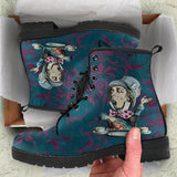 Mad Hatter Pink/ Blue -Womans Combat boots, , Hippy Festival, Combat Boots - MaWeePet- Art on Apparel