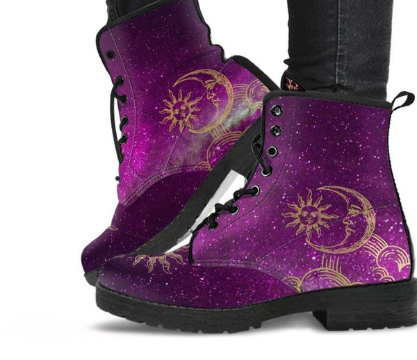 Red Sun and Moon-Women's Combat boots,  Festival, Combat, Vintage Hippie Lace up Boots - MaWeePet- Art on Apparel