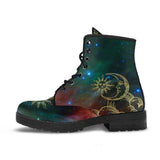 Green Nebula Sun and Moon-Women's Combat boots, , Festival, Combat, Vintage Hippie Lace up Boots - MaWeePet- Art on Apparel