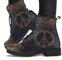 Colorful Peace -Women's Combat boots, Festival, Combat, Vintage Hippie Lace up Boots - MaWeePet- Art on Apparel