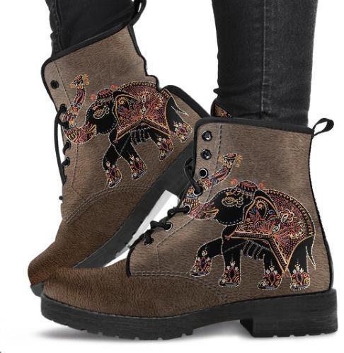 Elephant boots-Women's Combat boots, , Festival, Combat, Vintage Hippie Lace up Boots - MaWeePet- Art on Apparel
