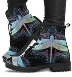 Dragonfly Mandala -Women's Combat boots,  Festival, Combat, Vintage Hippie Lace up Boots - MaWeePet- Art on Apparel