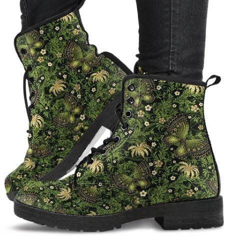 Floral Butterfly - Ankle Boots, Vegan Leather, Women's Lace Up, Combat boots for woman, Classic Short boots - MaWeePet- Art on Apparel