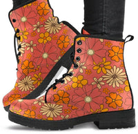 Retro Daisy Flowers- Ankle Boots, Women's Lace Up, Combat boots, Classic Short boots - MaWeePet- Art on Apparel