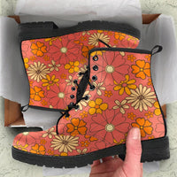Retro Daisy Flowers- Ankle Boots, Women's Lace Up, Combat boots, Classic Short boots - MaWeePet- Art on Apparel