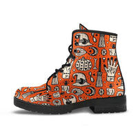Witch Symbols Orange- Ankle Boots, Women's Lace Up, Combat boots, Classic Short boots - MaWeePet- Art on Apparel