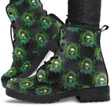 Ankle Boots, Unisex Lace Up, Combat boots, Classic Short boots- Christmas Skulls Green. Mens and womans sizes - MaWeePet- Art on Apparel