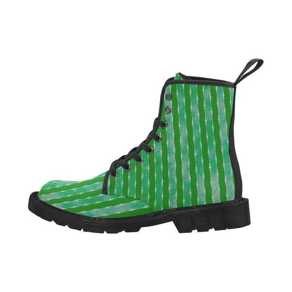 Green stripes-Women's Canvas Boots, Combat boots , Combat Shoes, Lightweight Boots - MaWeePet- Art on Apparel