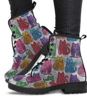 Designer Cats -Women's Combat boots, , Handcraft Combat Hippie Boots Lace up, Classic Short boots - MaWeePet- Art on Apparel